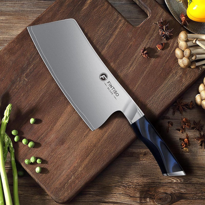 FINTISO Cleaver Knife 7 In, Kitchen Butcher Knife with G10 Ergonomic Handle, High Carbon Steel Vegetable Meat Cleaver, Heavy Duty Bone Chopper for Home and Restaurant - Image 5
